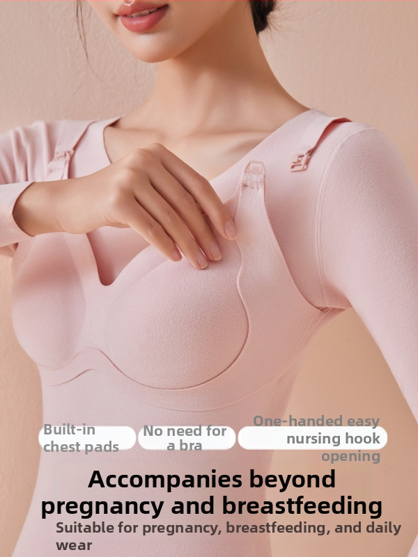 Grūtnieču krūšu barošanai top ar iekšējām spilveniem, ziemas termālais top, šaurs siluets, 3/4 piedurknes, apaļš kakls, 2025. gada modelis