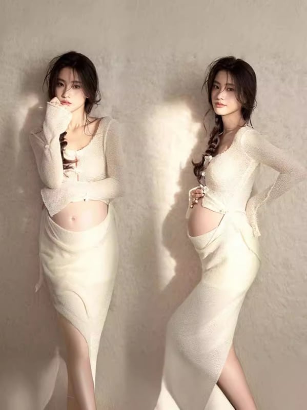 Tehotenský kostým so sukňou na fotenie, polyester, hlavný materiál pod 30%, leto 2024, štýl japonsko-kórejský voľnočasový