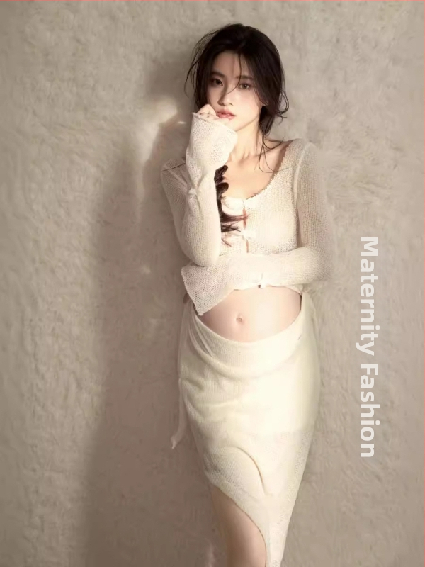 Tehotenský kostým so sukňou na fotenie, polyester, hlavný materiál pod 30%, leto 2024, štýl japonsko-kórejský voľnočasový