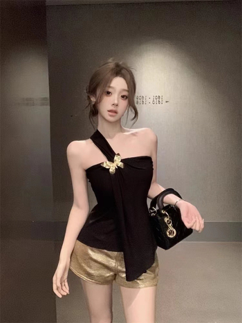 Jednoramenný tube top – Polyester 90–95% – Leto 2024 – Pre dospelé ženy – Sexy Wind štýl