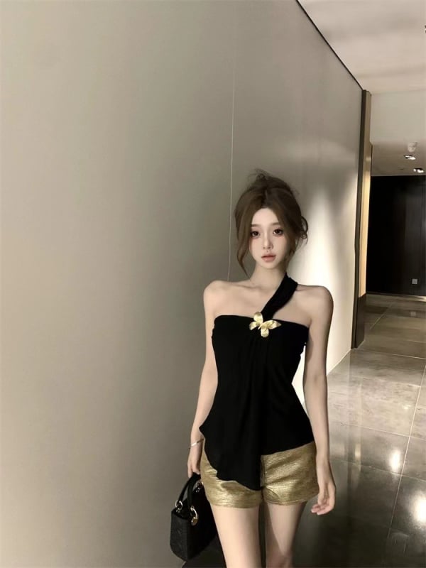 Jednoramenný tube top – Polyester 90–95% – Leto 2024 – Pre dospelé ženy – Sexy Wind štýl