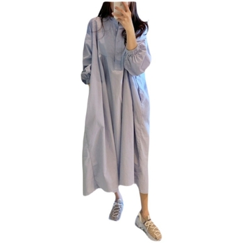 Tehotenské šaty s okrúhlym výstrihom, dlhé rukávy, stredne dlhé A-linijové šaty, polyesterový materiál, japonsko-kórejský voľný štýl, jar-jesenné obdobie