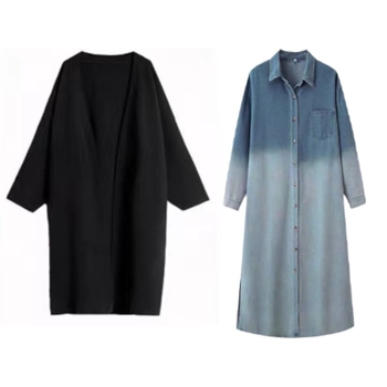 Комплект за бременни: деним рокля и палто, дълги ръкави, акрилна тъкан, неравна пола миди, градски стил