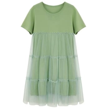 Бременна лятна рокля — кръгло деколте, 3/4 ръкави, полиестер, едноцветен принт, А‑линейна midi рокля