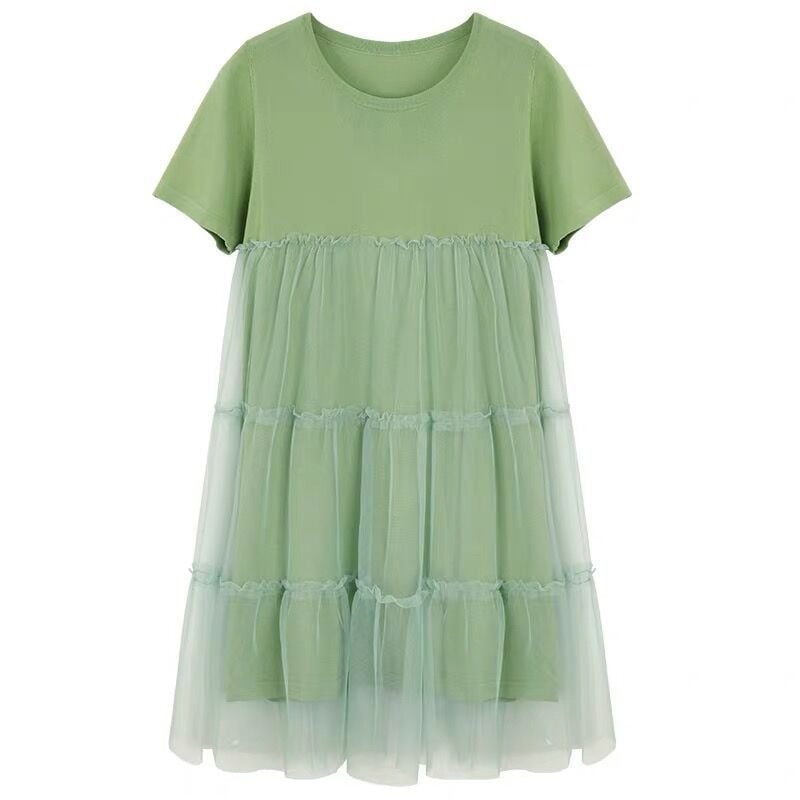 Бременна лятна рокля — кръгло деколте, 3/4 ръкави, полиестер, едноцветен принт, А‑линейна midi рокля