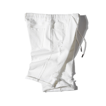 Pánske džínové šortky so strednou taliou, rovný strih, ošúchané okraje, 75% spandex, priedušné