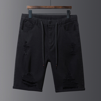 Pánske džínové šortky so strednou taliou, rovný strih, ošúchané okraje, 75% spandex, priedušné