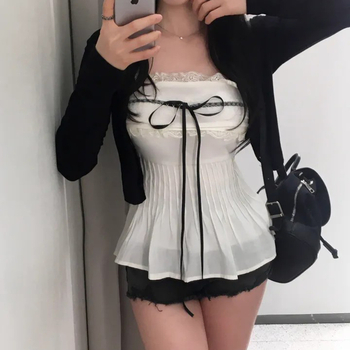 Bez naramenice bandeau top s mašnicom, čipkastim dijelom i plisiranim detaljima — Slim fit, 95% poliestera, Ljeto 2025