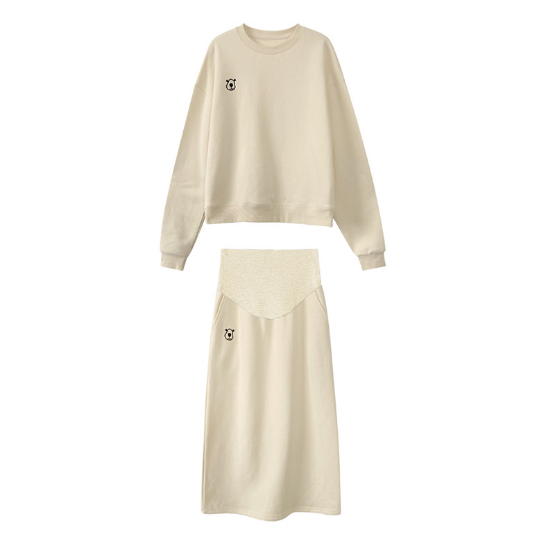 Trudnički dvodijelni set: pulover s okruglim izrezom i labav kaput + suknja A-kroja s visokim strukom, opuštenog japansko-korejskog stila, jesen-zima 2025