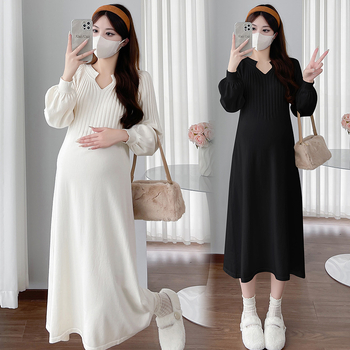 Рокля за кърмене с V-образно деколте, Raglan ръкави, плетена материя, дълга русалска пола, достъп за кърмене