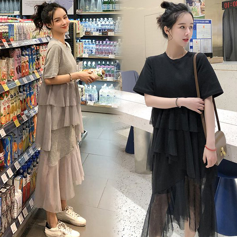 Midi haljina - okrugli izrez, 3/4 rukav, Milk Silk materijal, glavni materijal Poliester, jednobojni uzorak