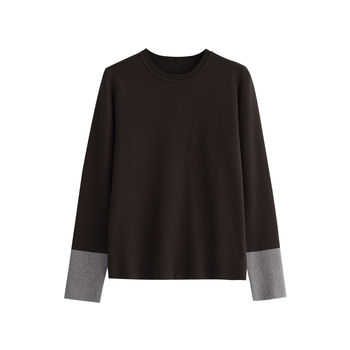 Trudnički pleteni pulover srednje duljine, okrugli izrez, dugi rukavi, akrilna tkanina s 50–70% najlona