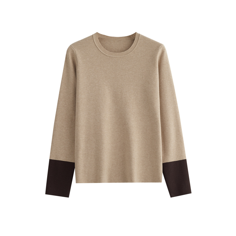 Trudnički pleteni pulover srednje duljine, okrugli izrez, dugi rukavi, akrilna tkanina s 50–70% najlona