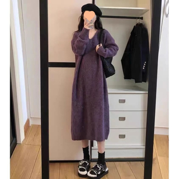 Trudnička haljina za jesen-zimu, V izrez, slobodan kroj, 3/4 rukavi, TR tkanina