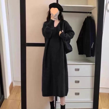 Trudnička haljina za jesen-zimu, V izrez, slobodan kroj, 3/4 rukavi, TR tkanina