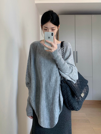 Trudnički set za jesen/zimu: asimetričan pleteni top i suknja, Chenille tkanina s elastanom <30%, japansko-korejski ležerni stil