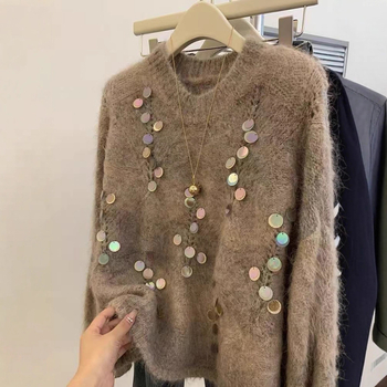 Puls od ovčje vune, širokog kroja, s kapuljom, debeli pleteni materijal, dugi rukavi