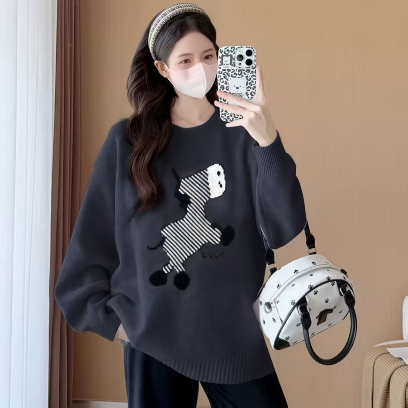 Trudnički pleteni džemper, širok kroj, okrugli izrez, dugi rukavi, ovčja vuna s 30-50% elastana