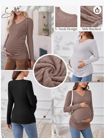 Trudnička pletena bluza s V-izrezom, dugi rukavi, bočni plis, materijal poliester-elastan