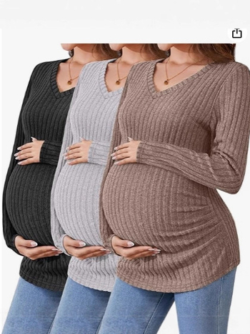 Trudnička pletena bluza s V-izrezom, dugi rukavi, bočni plis, materijal poliester-elastan