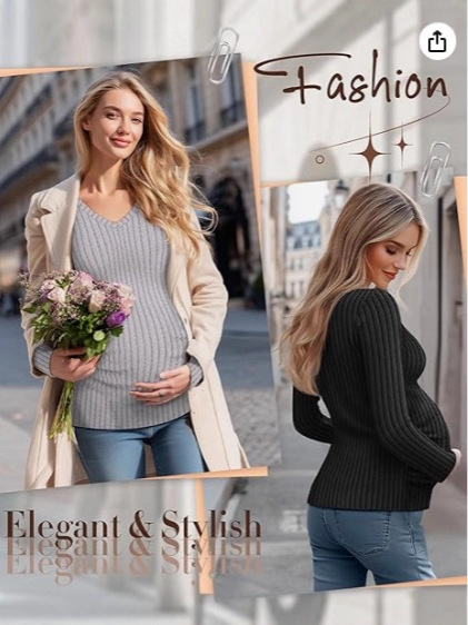 Trudnička pletena bluza s V-izrezom, dugi rukavi, bočni plis, materijal poliester-elastan