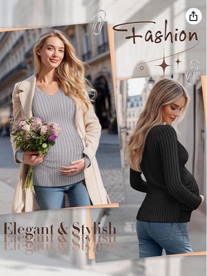 Trudnička pletena bluza s V-izrezom, dugi rukavi, bočni plis, materijal poliester-elastan