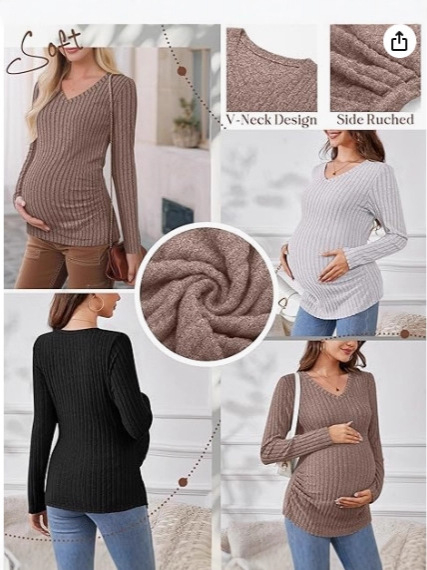 Trudnička pletena bluza s V-izrezom, dugi rukavi, bočni plis, materijal poliester-elastan