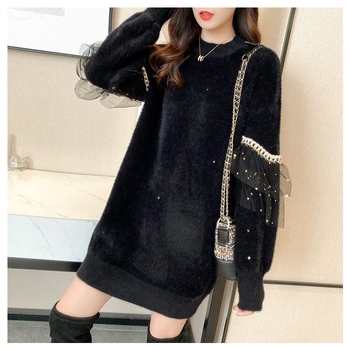 Set za trudnice od pletenog materijala – labav kroj, rukavi 3/4, polo ovratnik, retro kineski stil, PVC tkanina 50–70%