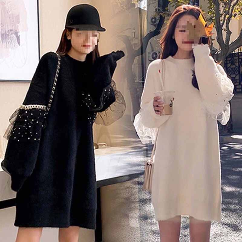 Set za trudnice od pletenog materijala – labav kroj, rukavi 3/4, polo ovratnik, retro kineski stil, PVC tkanina 50–70%