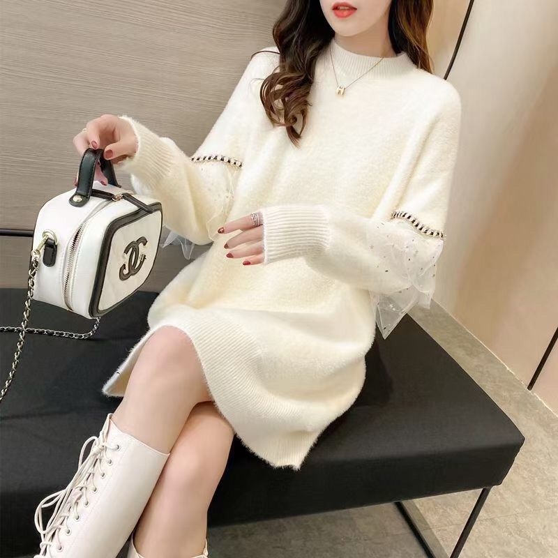 Set za trudnice od pletenog materijala – labav kroj, rukavi 3/4, polo ovratnik, retro kineski stil, PVC tkanina 50–70%