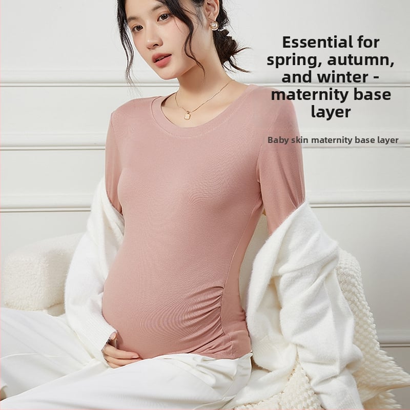 Nėščiųjų pagrindinis viršus pavasariui ir rudeniui, viskozė (90–95%), su iki 30% spandekso, 3/4 rankovės, apvali kaklo linija, vidutinio ilgio