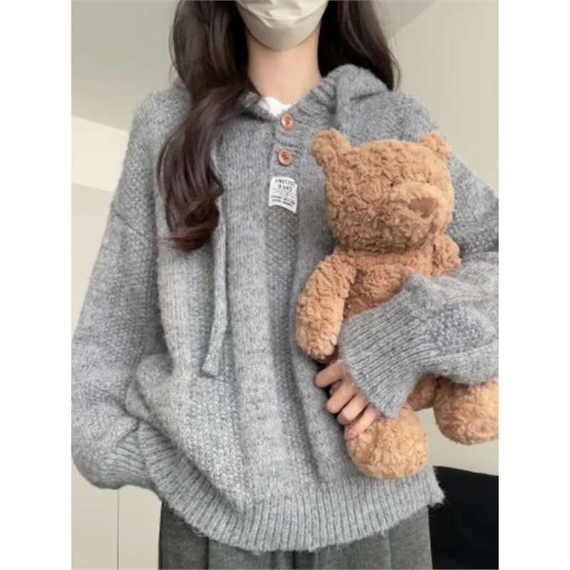 Ženski kapuljačasti pleteni top s 3/4 rukavima, retro stil, TR tkanina s PVC smjesom ≤30%