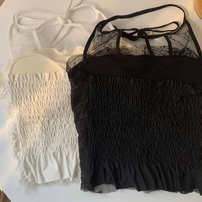 Čipkasti halter top bez leđa, s jastučićem za prsa, najlon materijal, tanke oblikovane šalice