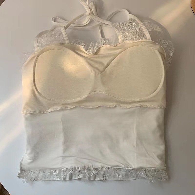 Čipkasti halter top bez leđa, s jastučićem za prsa, najlon materijal, tanke oblikovane šalice