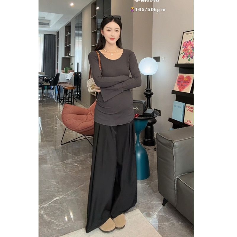 Trudnički dvodijelni komplet: gornji top s polo ovratnikom, 3/4 rukavi, pamuk tkanina