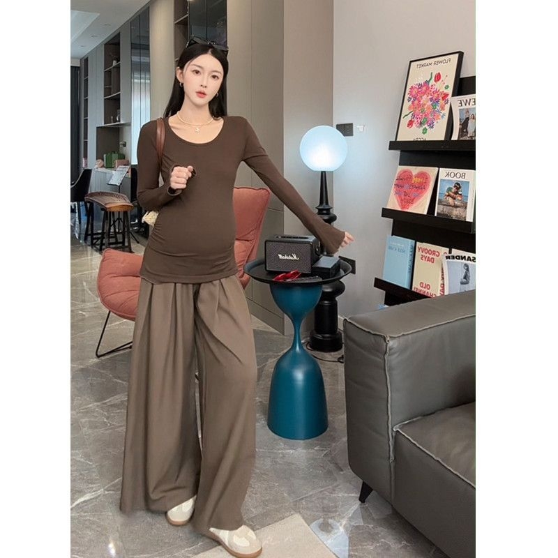 Trudnički dvodijelni komplet: gornji top s polo ovratnikom, 3/4 rukavi, pamuk tkanina