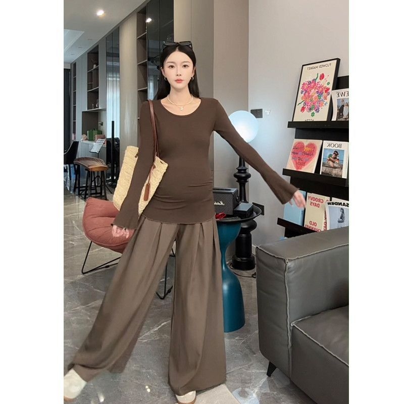 Trudnički dvodijelni komplet: gornji top s polo ovratnikom, 3/4 rukavi, pamuk tkanina