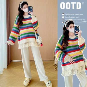 Trudnički konopni pleteni džemper, slobodan kroj, okrugli vrat, spuštena ramena, s kapucom