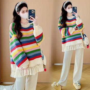 Trudnički konopni pleteni džemper, slobodan kroj, okrugli vrat, spuštena ramena, s kapucom