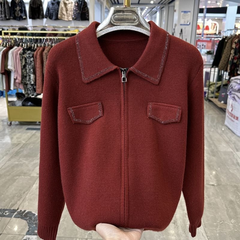 Kardigan s polo ovratnikom, rukavi tip princeze, 3/4 rukava, književno retro stil, PVC smjesa do 30%