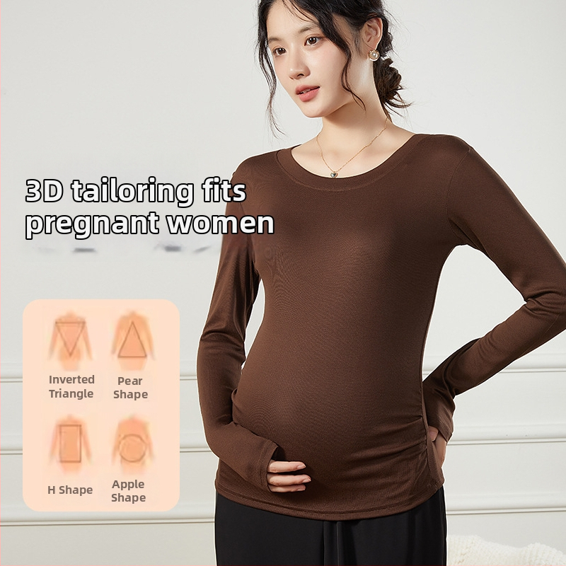 Nėščiųjų pagrindinis topas su nėrinių, viskozės audinys, ilgas siluetas, apvali kaklo linija, ¾ rankovės