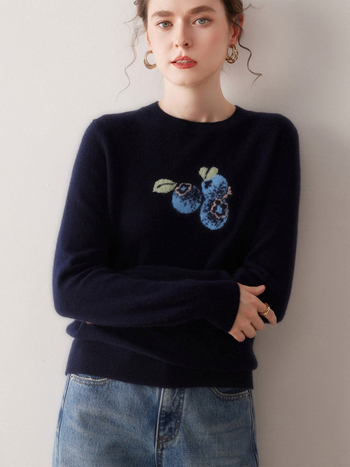 Ženski kašmir džemper - okrugli izrez, dugi rukavi, lagana pletenina, 95% kašmir, standardni kroj