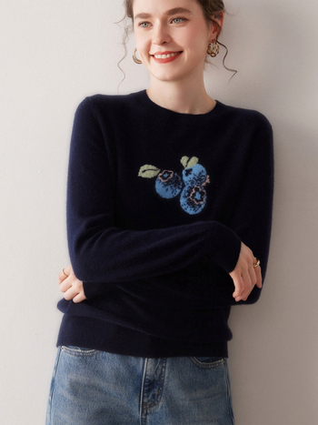 Ženski kašmir džemper - okrugli izrez, dugi rukavi, lagana pletenina, 95% kašmir, standardni kroj