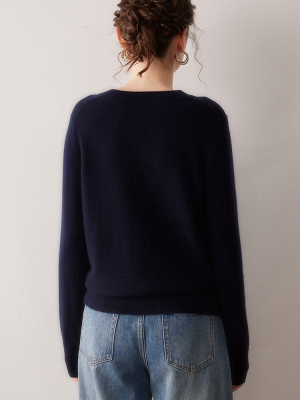 Ženski kašmir džemper - okrugli izrez, dugi rukavi, lagana pletenina, 95% kašmir, standardni kroj