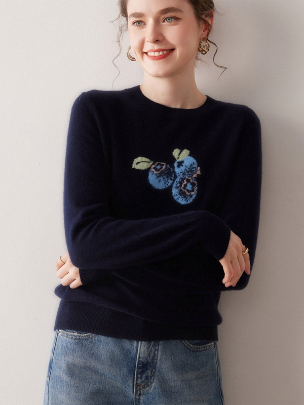 Ženski kašmir džemper - okrugli izrez, dugi rukavi, lagana pletenina, 95% kašmir, standardni kroj