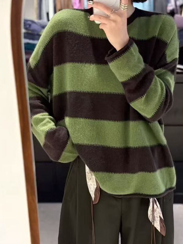Ženski pulover od 100% čiste vune, okrugli izrez, širok kroj, pleteni gornji dio s elegantnim izgledom