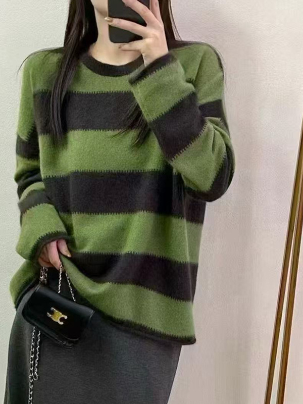 Ženski pulover od 100% čiste vune, okrugli izrez, širok kroj, pleteni gornji dio s elegantnim izgledom