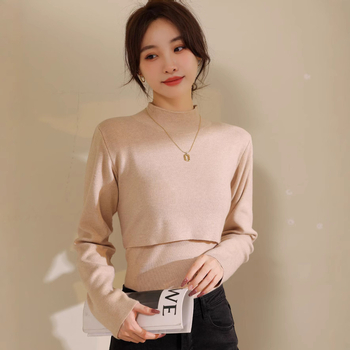 Majica za dojenje s stojećim ovratnikom, dugi rukavi, pleteni materijal, 90% pamuk, otvor za dojenje