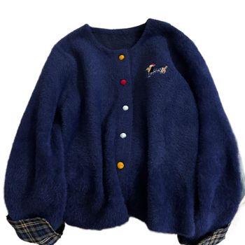 Vezeni pleteni jakna (3/4 rukava, polo ovratnik, PVC smjesa do 30%, retro inspiracija)