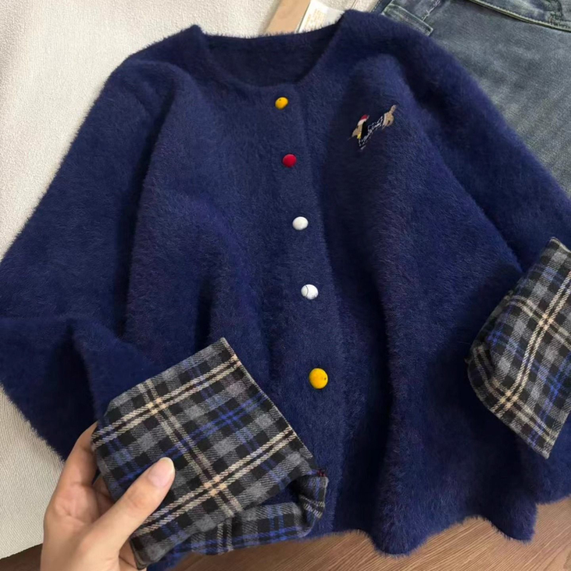 Vezeni pleteni jakna (3/4 rukava, polo ovratnik, PVC smjesa do 30%, retro inspiracija)